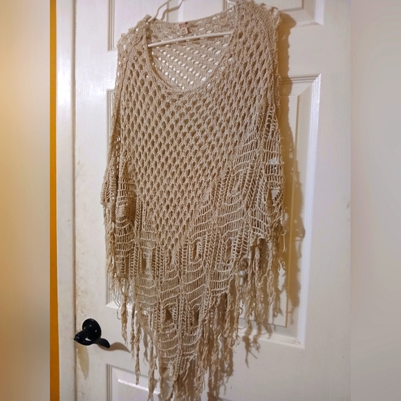 Crocheted Poncho with Tassels - Picture 1 of 3
